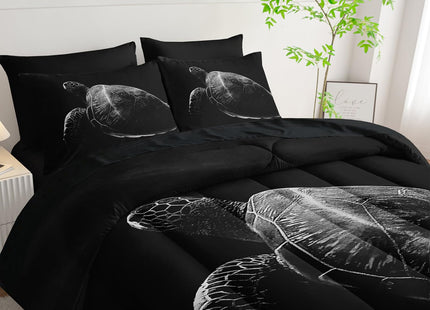 Nttopship Black Sea Turtle Comforter Set,Sea Turtle Bedding Set 7 Piece in A Bag,Beach Themed Bedroom Comforter Set Twin Size for Kids Teen Girls Boys Room Decor Microfiber Lightweight All Season