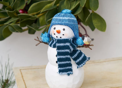 GALLERIE II Blue Plaid Scarf Snowman Chickadee Small Christmas Figurine