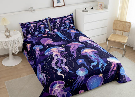 Feelyou Jellyfish Comforter Set Full Bright Purple Comforter for Boys Girls Teens Ocean Bedding Set Breathable Sea Creature Underwater World Duvet Set Room Decor Aquatic Animal Quilt Set