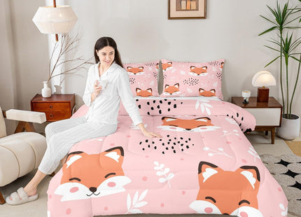Feelyou Cartoon Fox Bedding Set Cute Fox Printed Comforter Set Nature