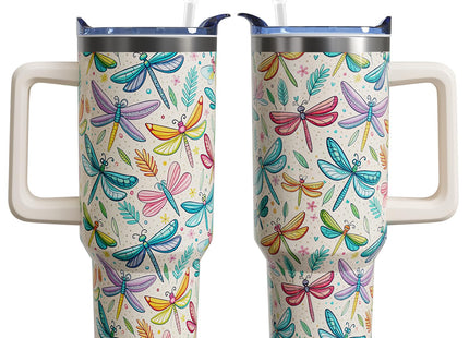 bchiijds 40 oz Dragonfly Cup Tumbler with Handle Lid and Straw, Dragonfly Gifts for Women, Cute Tumblers for Women