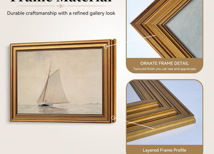White Sailboat Seascape Vintage Gold Framed Wall Art 8x10 inch