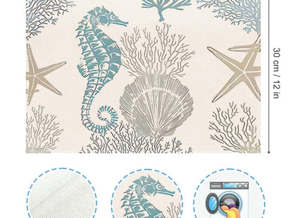 ZCHOMI Nautical Coastal Seahorse Coral Placemats Set of 4, 12x18 Inch Starfish Ocean Beach Table Place Mats for Kitchen Dining Home Party Decor