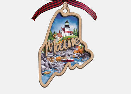 Maine State Christmas Wooden Ornament - 2-Layer Laser-Cut Wooden Keepsake - Rustic Holiday Decor & Ideal Travel Gift for Women Men Family & Friends - Maine Locals Gift