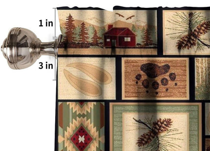 Djaby Vintage Country Lodge Curtains, Rustic Bear Deer Plaid Splicing Valance Curtain for Living Room Bedroom Cafe 54x18inch