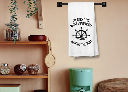 Voatok Nautical Kitchen Towels, Gifts for Boat Owners Dish Tea Towels for Kitchen, I'm Sorry for What I Said While Docking The Boat Nautical Hand Towels for Bathroom Decor, 16x24 Inches