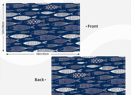 Japanese Fish Placemats Set of 4, Blue Fishing Country Double-Sided Table Mats for Kitchen Dining Room Home Party Indoor Decor 4 PCS 12x18 Inch