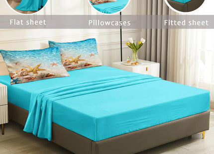 Bedbay Beach Comforter Sets King Size 8 Pieces Beachy Bedding Set Turquoise Comforter Set with Sheets Beach Themed Bedding Ultra Soft Bed in a Bag King for All Season(Teal,King)
