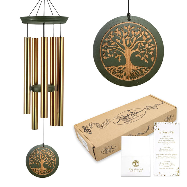 Wind Chimes for Outdoor & Gifts – Engraved Tree of Life