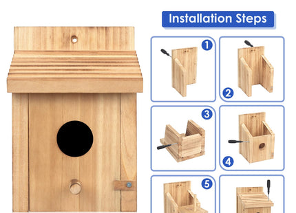NATUREYLWL Bird House for Outside,Natural Wooden Bird Houses Outdoor,Thicken Birdhouse for Bluebird Chickadee Swallow Wren Assembly Required