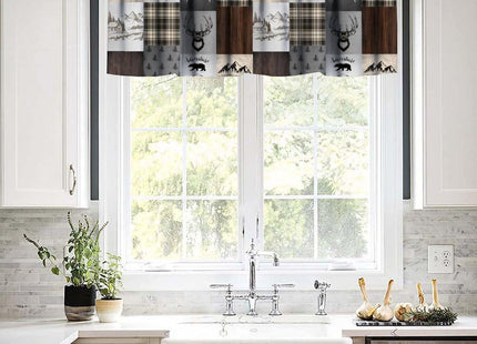 SXXLDNG Rustic Farmhouse Valances Curtains for Kitchen Windows, Lodge Bear Moose Deer Country Style Farmhouse Country Short Curtains Treatments for Bedroom Living Room Bathroom,54" X 18"