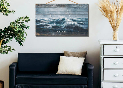 Personalized Custom Wooden Wall Art - Nautical Sailboat Oil Painting Style Coastal Decor - Handcrafted Wood Plank Sign for Living Room, Beach House, Office, Unique Gift(Style D)