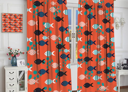 INSFBRB Watercolor Nautical Fish Rod Pocket Blackout Curtains for Living Room,Room Darkening Abstract Boho Retro Sea Animal Swiming Fish Window Curtains,