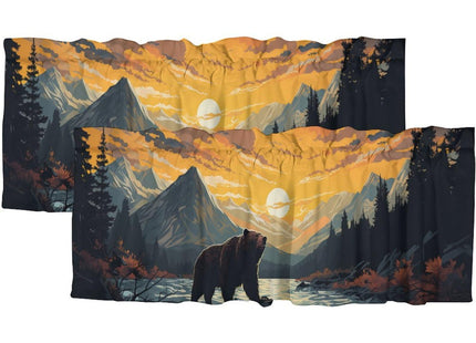 Dabuniu Rustic Bear Printed Window Curtains Valances for Kitchen Country Cabin Lake Lodge Forest Mountain Privacy Decorative Rod Pocket Short Window Valance Curtains 54 by 18 in, 2 Panel