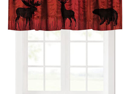 GoDazzling Bear Deer Kitchen Curtain Valance, Rustic Forest Elk Bear Country Hunting Wildlife Vintage Wooden Barn Geometric Window Valance, for Bedroom Living Room Cafe Bathroom W54xL18in 1 Panels