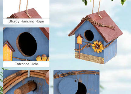 DEWEL Bird Houses for Outside Clearance, Hanging Birdhouses for Outdoors, Garden Wooden Blue Bird Houses for Outdoors, Bird Nesting Box for Bluebird Finch Swallow Wren Chickadee, Gift for Bird Lovers