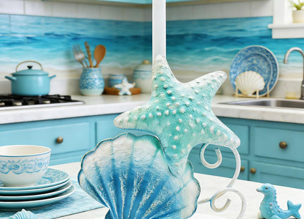 Coastal Paper Towel Holder Coastal Kitchen Decor Beach Kitchen Decor Beach Decorations for Home Starfish & Shell 3D Metal Paper Towel Holder Countertop