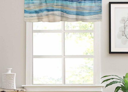 Coastal Beach Curtains - Black Gray Kitchen Bathroom Window Treatment - Modern Abstract Black Wave Ombre Valances for Living Room Bedroom