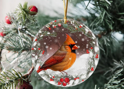 Oldchi Female Cardinal Lovers Ceramic Christmas Ornament, Ornaments for Christmas Tree - Hanging Decoration, Cardinal Lovers Gift, Christmas Ornament Idea for Farmer