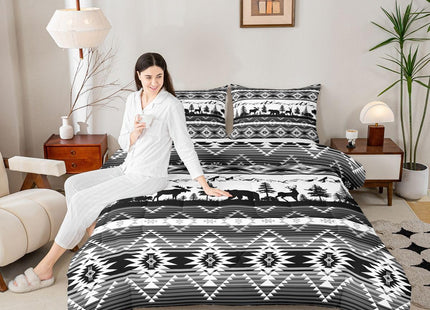 Feelyou Western Bedding Set Soft for Boys Girls, Southwestern Aztec Comforter Set Toddler Size Bear Duvet Quilt Microfiber Deer Moose Bedroom Decor Wild Animals 2 Pcs with 1 Pillow Cases