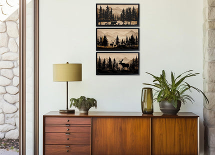 WELMECO Rustic Cabin Decor Bear Moose Deer Wall Art Cabin Bathroom Decor