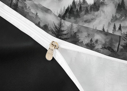 Erosebridal Black Gray Misty Forest Duvet Cover King Grey White Foggy Mountain Bedding Set Rustic Woodland Pine Trees Comforter Cover for Kids Teen Adults,Watercolor Nature Theme Bed Set