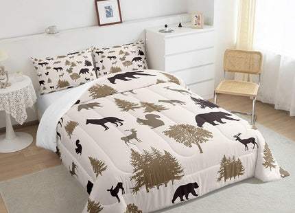 Bear Comforter Set Kids Boys Girls,Rustic Elk Moose Squirrel Wolf Twin