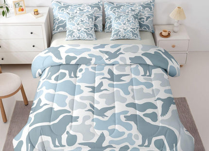 Feelyou Kids Camo Hunting Comforter Set with Sheets King Size 7 Piece for Boys Teens,Camouflage Duck Dog Hunters Bedding Set Farmhouse Rustic Cabin Bed Set Blue