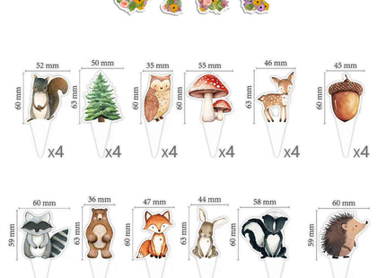 48 Woodland Cupcake Topper, Forest Animal Cupcake Toppers for Woodland Baby Shower Decorations, Neutral Forest Animals Gender Reveal Party Supplies
