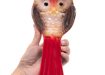 BOHK Ceramic Spoon Rest Ladle Holder for Spatula Tongs Kitchen Counter Utensil(Red Owl)