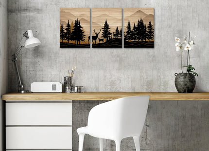 WELMECO Deer Wall Art Log Cabin Decor Rustic Farmhouse Bedroom Bathroom Living Room Decor 12"x16" x 3Pieces,Framed Canvas Wall Art