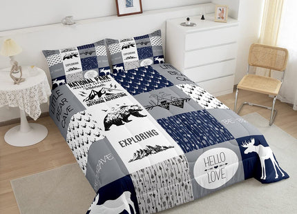 Bear Deer Comforter Set Hunting Camping Bedding Set for Kids Boys Girls Deer Antler Comforter Rustic Cabin Plaid Duvet Set 1 Comforter Set with 2 Pillowcases Full Size Boys