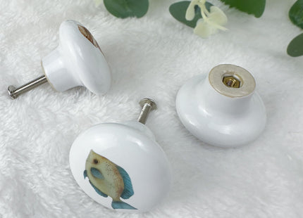Lasyman Set of 6 Ceramic Kids Nursery Fish Ocean Starfish Beachy Coastal Cabinet Dresser Drawer Door Handle Pulls Knobs 1.5 X 1.5 Inches