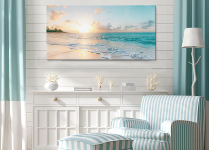 Goldfoilart Ocean Beach Sunset Canvas Wall Art for Bedroom Seascape Paintings Coastal Picture Framed Artwork for Bathroom Living Room Office Wall Decor 20" x 40"