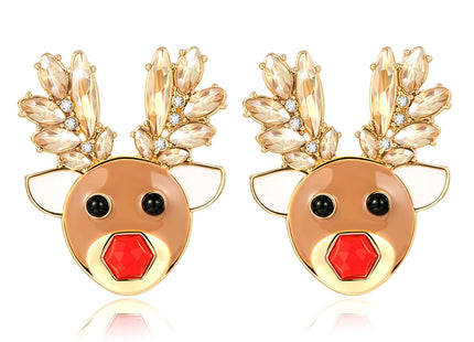 ENSKEFEN Cute Deer Earrings for Women Novelty Christmas Reindeer Earrings Crystal Xmas Elk Deer Earring Statement Festive Christmas Jewelry