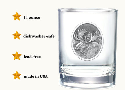 Heritage Pewter Moose Double Old Fashion | Double Rocks Glass 14 OZ for Liquor | Expertly Crafted Pewter Glass