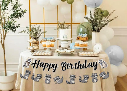Sursurprise Raccoon Birthday Decorations, Raccoon Happy Birthday Banner for Raccoon Party Supplies