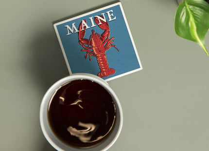 Lantern Press Maine, Lobster Woodblock (Absorbent Ceramic Coaster, Single, Cork Back, Kitchen Table Decor)