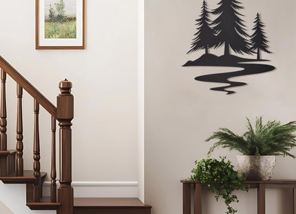 TYLCC Metal Pine Tree Wall Art, Black Rustic Cedar Tree Wall Decor