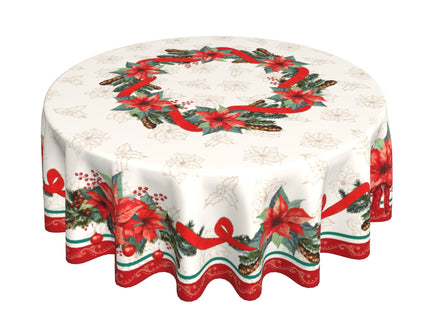 KIYIYZER Christmas Round Tablecloth 60 Inch Holly and Flowers Table Cover Anti-Wrinkle Waterproof Wipeable Table Cover for Kitchen Home Dining Party Decor