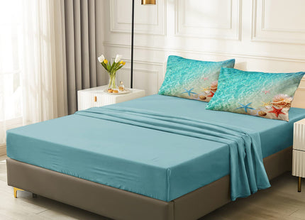 Merryword Ocean Beach Comforter Set Queen Size 8 Pieces Bed in a Bag Coastal Style Bedding with 1 Comforter, 4 Pillowcase, 1 Flat Sheet, 1 Fitted Sheet, 1 Cushion Cover