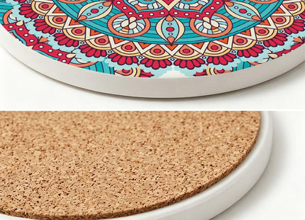 VowVibe Ocean Breeze Coastal Coasters, Serene Aqua Lace Circle Mandala Stone Mats, 6 Pcs Set, Relaxing Lake House Table Protectors