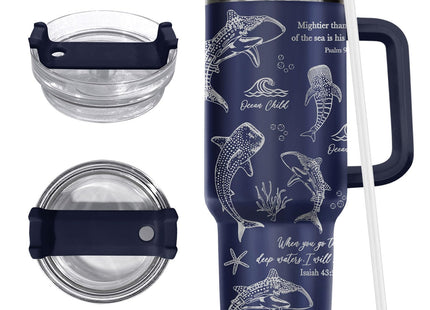 34HD Dark Whale Shark Ocean 40 oz Tumbler with Handle, Ocean Lover Gift