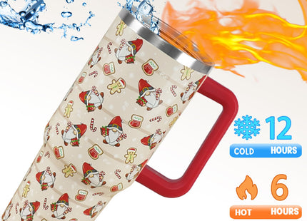 Nqhsionv Christmas Tumbler 40 oz Gingerbread Gnomes Cup Winter Coffee Travel Mug Stainless Steel Insulated Cups Joy Holiday Water Bottle Christmas Decor Gifts