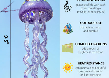 14in Handcrafted Purple Sea Glass Jellyfish Wind Chime Patio Decor