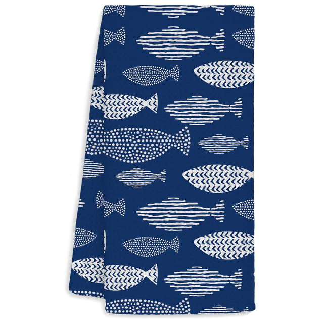 Jvpke Coastal Beach Kitchen Towels, Navy Blue Fishing Beach Hand Towels for Bathroom, Fish Decor Dish Tea Towels, Coastal Kitchen Bathroom Decor, 16x24 Inch