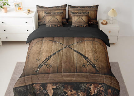 Erosebridal Camouflage Fishing 7 Piece Bedding Set Twin Fishing Line Rod Comforter Set Rustic Farmhouse Tree Branches Camo Bed in A Bag for Kids Teen Adults Cabin Lodge Bed Set Soft Lightweight