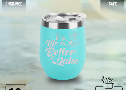 shop4ever Life Is Better At The Lake, Engraved Insulated Wine Tumbler, Teal