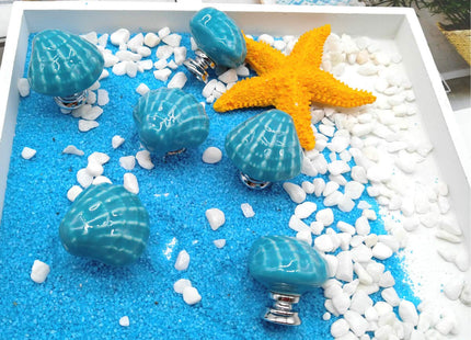 Ceramic Seashell Nautical Cabinet Knobs for Kitchen Drawer, 12 Pack, Blue