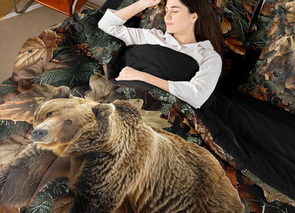 Feelyou Grizzly Bear Comforter Set with Sheets 7 Piece Queen Size Realistic Tree Leaves Hunting Bed in a Bag Kids Boys Girls Western Cabin Bedding Set Farmhouse Room Decor Soft Lightweight Microfiber